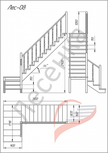 Деревянная межэтажная лестница ЛЕС-08